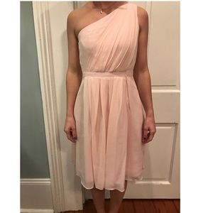 Light pink, one shoulder dress